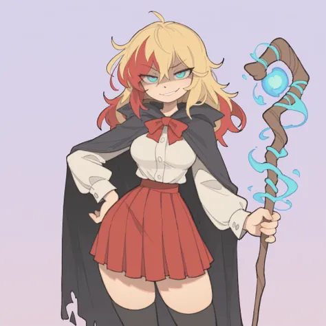 masterpiece, ultra-HD, impressionism, high detail, best quality, very aesthetic, 8k, best quality, beautiful, tmchng, 1girl, solo, short messy red hair, blonde hair, multicolored hair, turquoise eyes, medium breasts, wide hips, narrow waist, thick thighs, ...