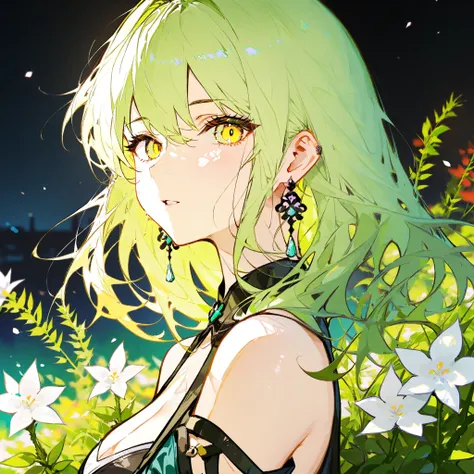 best quality,masterpiece,High resolution,latest,(Narrative work:1.3),

dramatic light, 
图像以奇幻的方式呈现了一个女性Character的全身描绘, Stylized . Character, is characterized by large, , expressive yellow eyes, and fair skin,  Her green hair is uniquely styled, The charact...