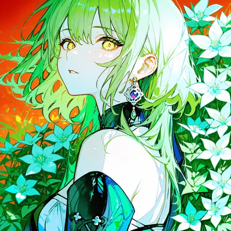 best quality,masterpiece,High resolution,latest,(Narrative work:1.3),
dramatic light,
图像以奇幻的方式呈现了一个女性Character的全身描绘, Stylized . Character, ,is characterized by large, , expressive yellow eyes, and fair skin, Her green hair is uniquely styled, The charac...