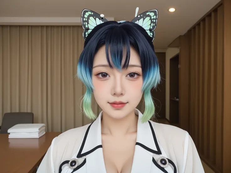 score_9, score_8_acima, score_7_acima, fonte_anime, shinobukochou, Shinobu Kochou naked , cabelo preto, borboleta, butterfly hair ornament,  detalhada, gradient hair, enfeite de cabelo, multicolored hair, franja repartida, Cabelo Roxo, cabelo curto, cabelo...