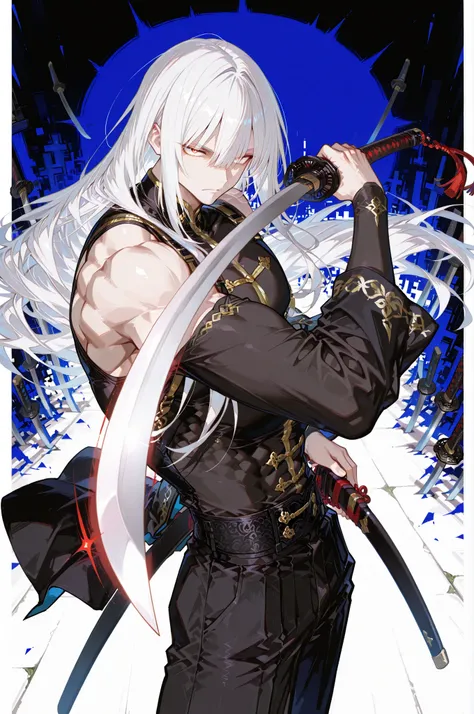 gatotsu stance, weapon, sword, katana, holding weapon, holding, holding sword, foreshortening,,,exquisite realistic style(0.8), Master Level,Extreme Details,Professional post-processing,masterpiece,anime style(1.2),best quality,High resolution,8K,A pixela...