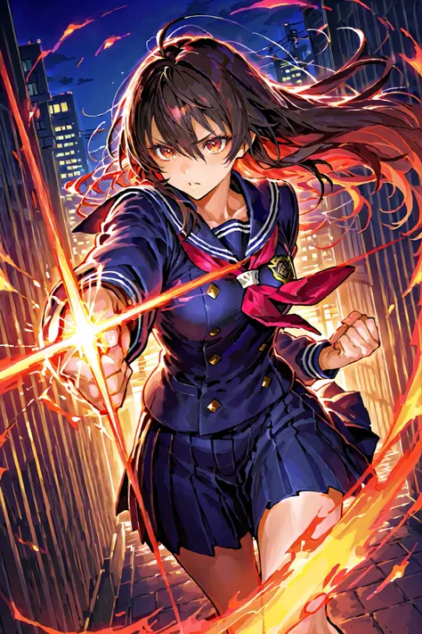 dynamic lighting,HDR,solo.night.(Allocate:High school swordsman)(From a person's samurai soul,she kills demons in the city,defends justice with her friends), AIAllocateの画像をいい感じに作って.