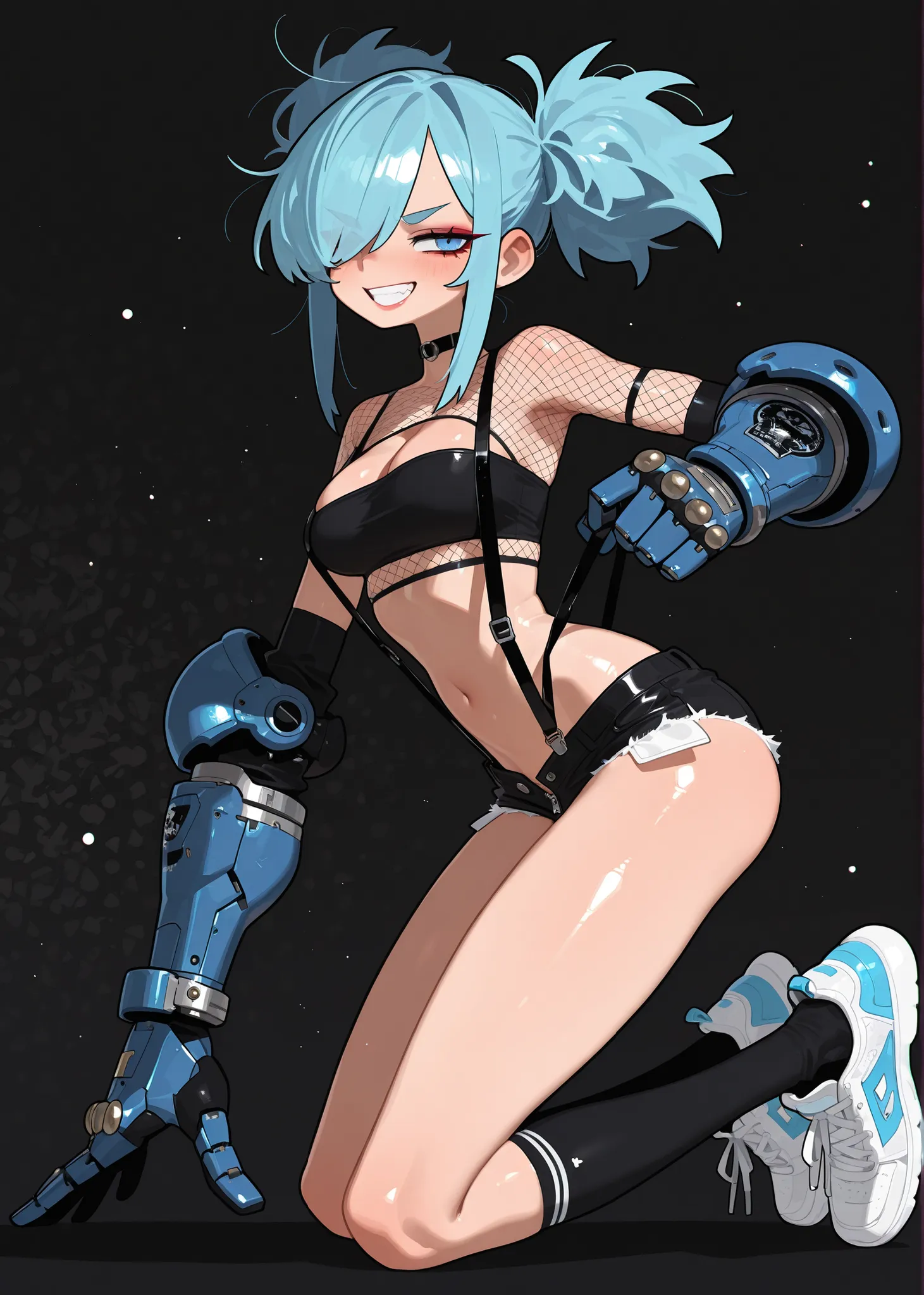 (adpx:1.2), (masterpiece:1.35), (very aesthetic, best quality:1.3), highly detailed, dark environment, backlit, absurdres, hyperdetailed, addmicrodetails, flat anime artstyle, (no lineart), detailed shading and shadows, solo, intricate design, cyborg, mech...