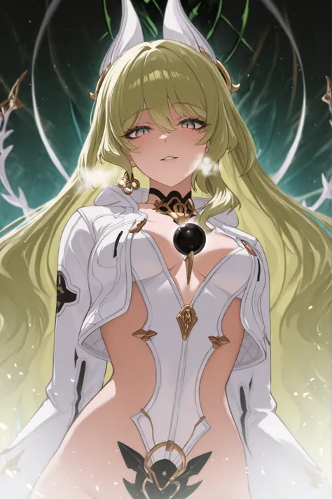 ((apenas)), (mobius :1.2), Aquecer, Hand in green and black orb, Beautiful woman with tattoos all over her body, cabelo verde , cabelo longo, cabelo desgrenhado, sidelocks, levado, white breath, multicolored eyes, olhos brilhantes, seios grandes, zipper...