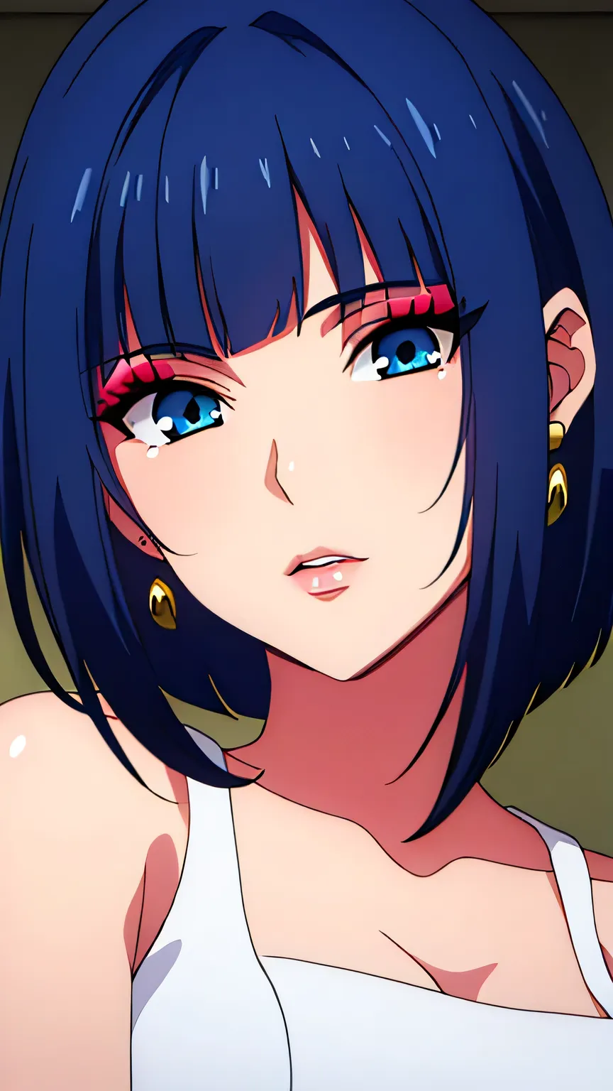 (masterpiece, best quality, high resolution, 8k:1.2), (anime coloring:1.2), highly detailed, tachibana, (medium breasts), blue eyes, short hair, blue hair, bob cut, beautiful eyes, perfect eyes, fine eyes, brown eyes, featuring big highlights, detailed fac...