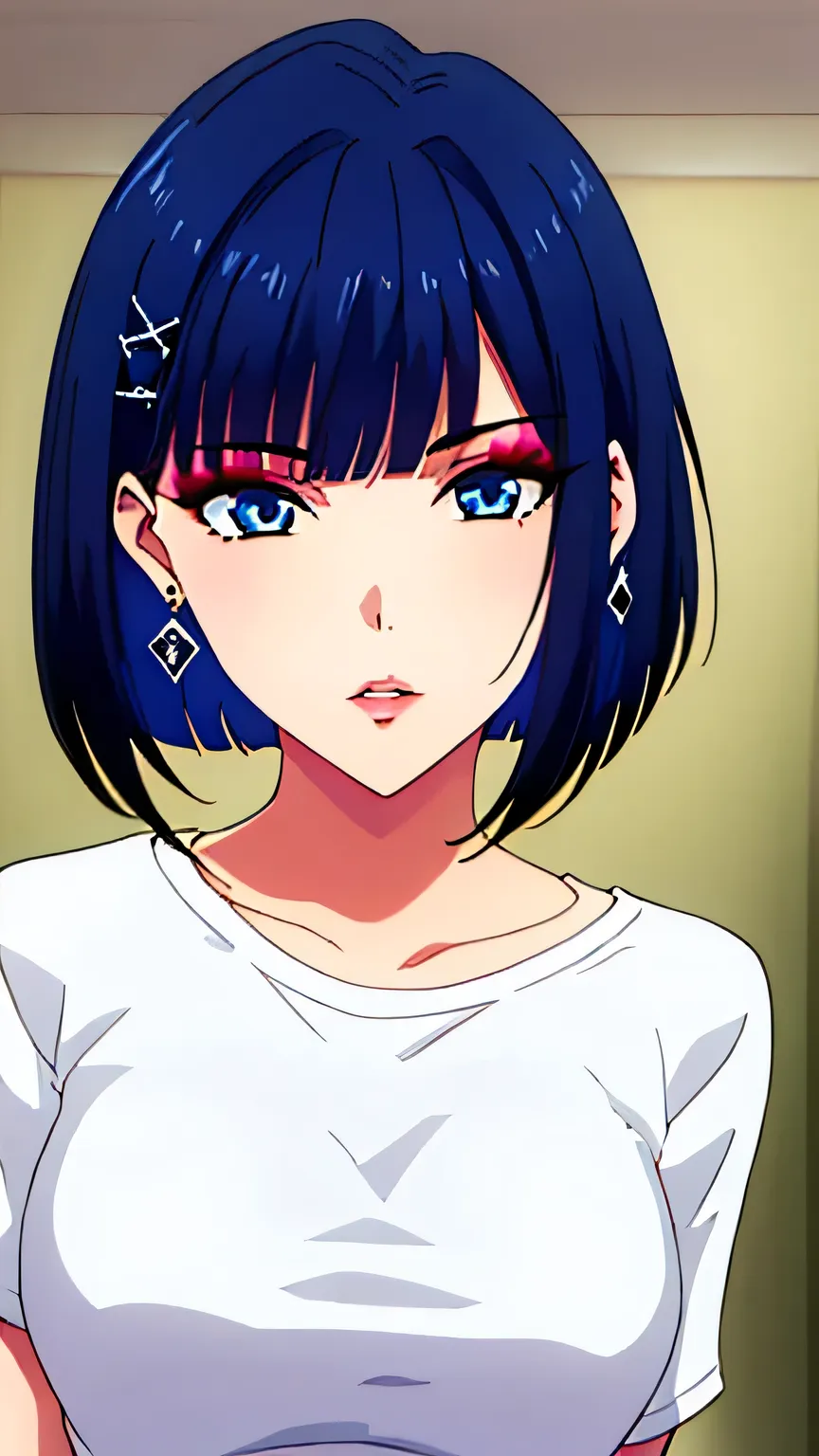 (masterpiece, best quality, high resolution, 8k:1.2), (anime coloring:1.2), highly detailed, tachibana, (medium breasts), blue eyes, short hair, blue hair, bob cut, beautiful eyes, perfect eyes, fine eyes, brown eyes, featuring big highlights, detailed fac...