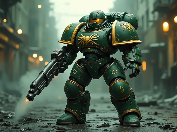 Cinematic action scene, HUD vision view, Light Yellow mix green vision view, battleruins city, Dystopian city, trench warfare, iron mesh, battle bunker, battle info screen.
Midground View: The hyper detail, armed supperhero, the astartes Spiderman with me...