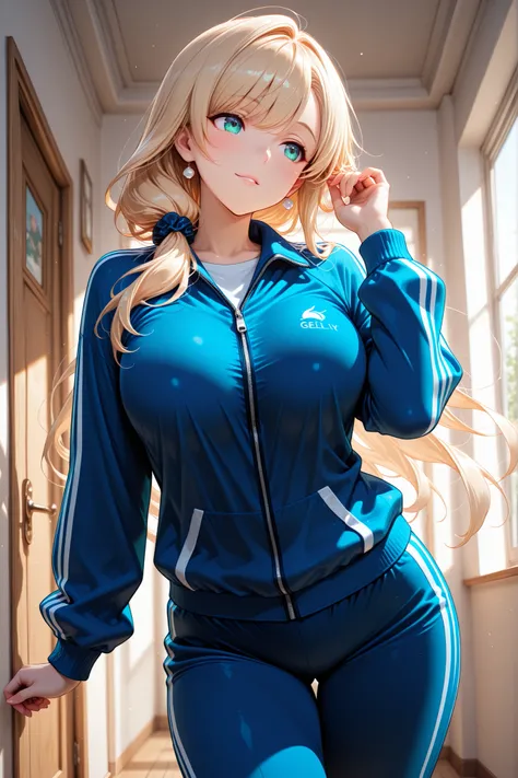 Women's tracksuit, she swept in great shape, energetic and elegant game, masterpiece, best quality, High Quality, intricate details, clearly,