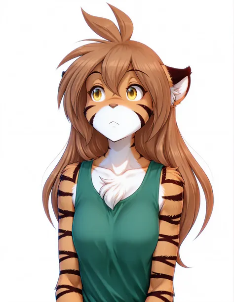 MMD,3D,, masterpiece, best quality, very aesthetic, 1girl,, furry, solo, flora-twokinds, flora_twokinds,, tiger, striped fur, keidran, yellow eyes, anthro,, green shirt