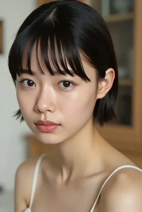 (( premium quality, 8k )), ((masterpiece)), ( details), Japanese girl, first-person view ,One Woman, Petite Woman , sexy,( in the bedroom),((( small tits , Naked, beautiful breasts, short bob hair , black hair))), dark haired , (( Wit...