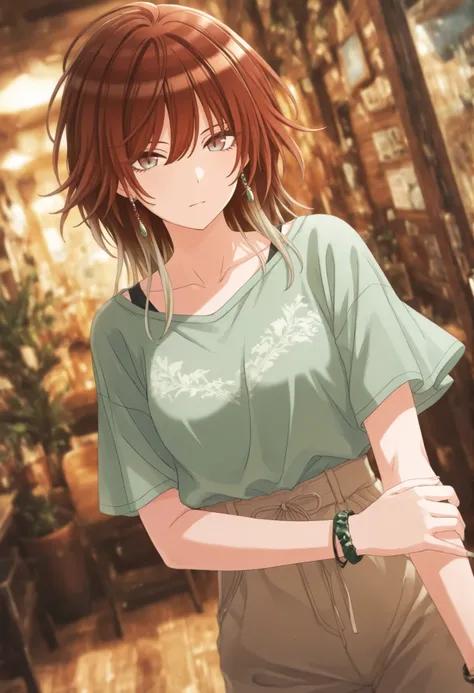  masterpiece,best quality, good quality, ,,indoors,((cinematic light)) shanimas,  source_anime, aketa mikoto ,solo ,brown hair ,medium hair ,blonde hair ,multicolored hair ,brown eyes ,green blue eyes ,multicolored eyes ,tsurime, 1girl, , looking at viewer...