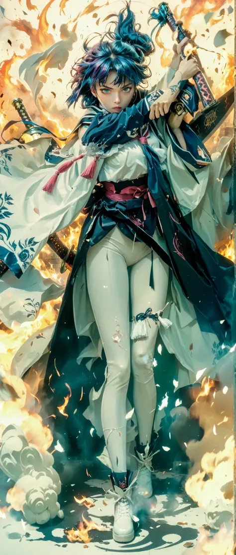 A black and pink high school girl wearing a sailor uniform、Anime girl with a sword, Burning, art style illustration, clean and detailed anime art, inspired by Kano Hogai, she has a sword, Samurai Sword Pulling Out a Sword, Flat anime style , Fate/Stay Nig...