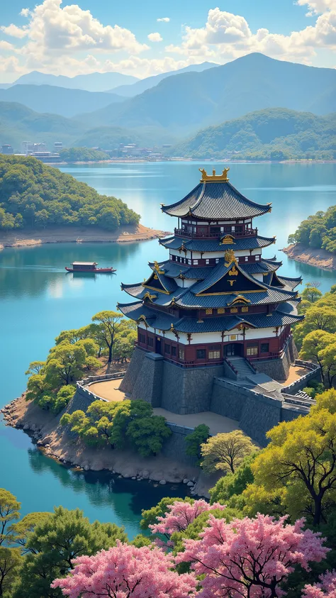 highdefinition images、Satu Kingdom Era、Azuchi Castle :Nobunaga's last castle、A symbol of his power、Azuchi Castle 、The top floor of the castle tower is hexagonal、Luxurious castle、A large castle in Koyama overlooking Lake Biwa、Panoramic image with Lake Biwa ...