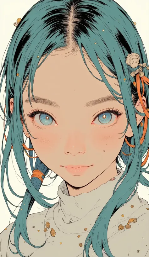 bright colorsと装飾的なパターンを持つ、 Stylized Characters , long flowing green hair with ribbons and ornaments々Use ribbons and ornaments, twin tail、dynamic and cultural atmosphere, High Quality, 4K, Super Detailed, realistic, HDR, super high resolution, Professional,...