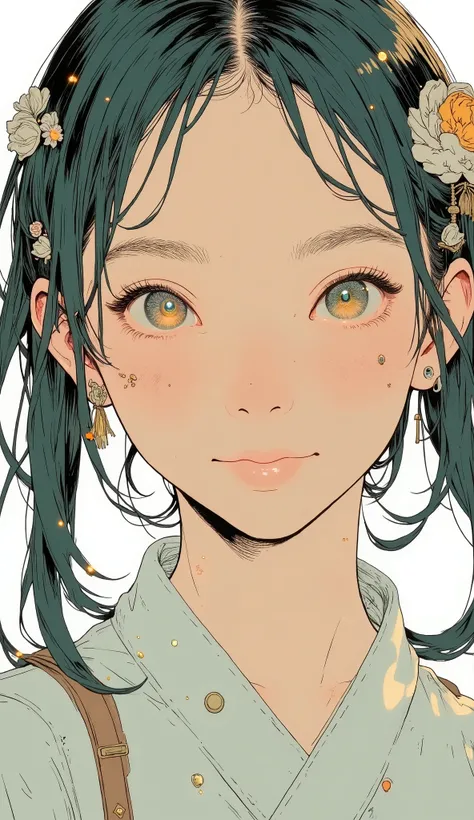 bright colorsと装飾的なパターンを持つ、 Stylized Characters , long flowing green hair with ribbons and ornaments々Use ribbons and ornaments, twin tail、dynamic and cultural atmosphere, High Quality, 4K, Super Detailed, realistic, HDR, super high resolution, professional,...