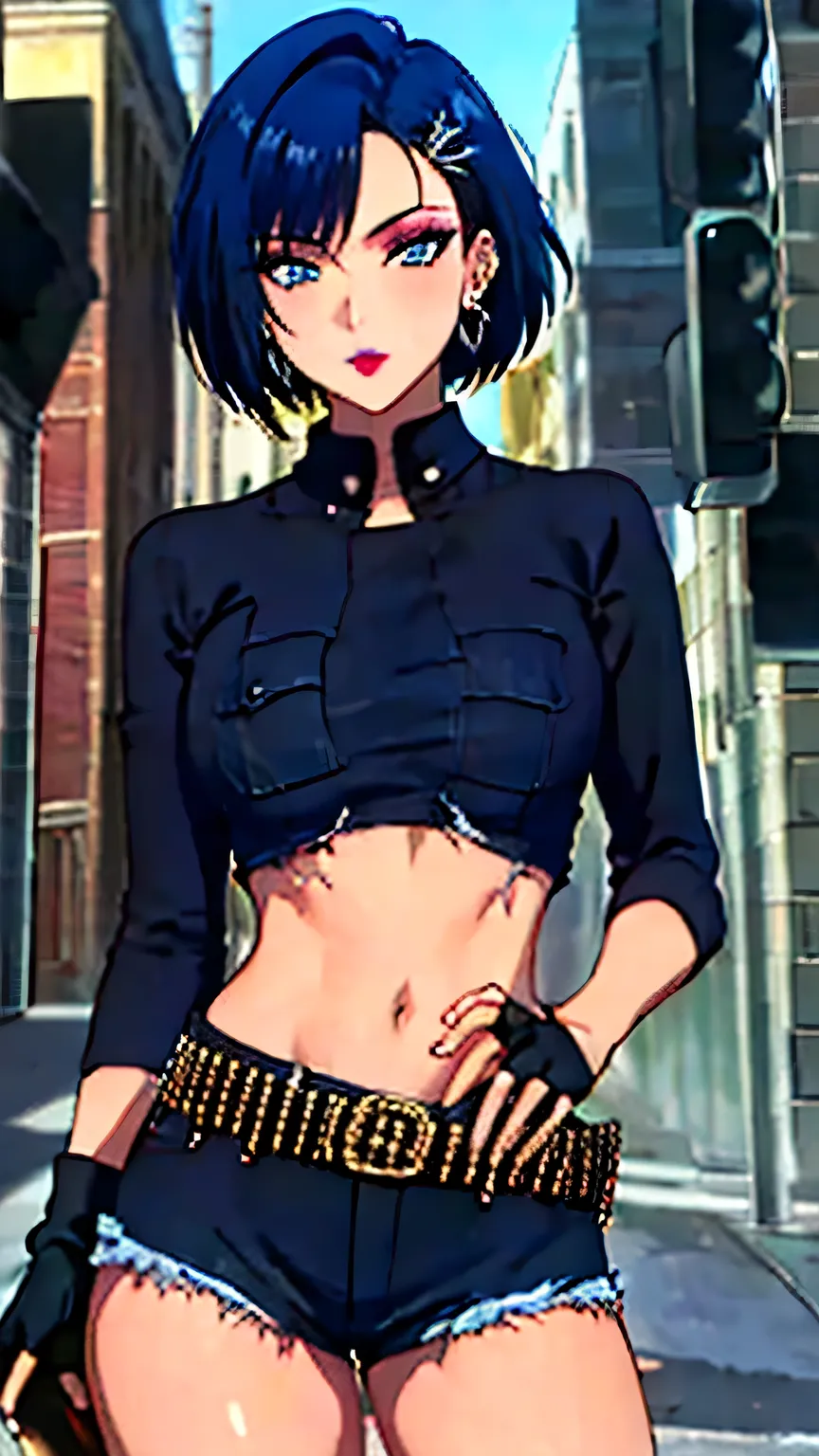 (masterpiece, best quality, high resolution, 8k:1.2), (anime coloring:1.2), highly detailed, tachibana, (medium breasts), blue eyes, short hair, blue hair, beautiful eyes, perfect eyes, fine eyes, brown eyes, featuring big highlights, detailed face, highly...