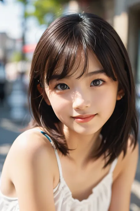 ((best quality:1.4)), (masterpiece:1.4), (Realistic:1.4), Lens 135mm f1.8, ((ultra-detailed)), (8k:1.2), photograph, ((beautiful 10-yo girl)), detailed beautiful face, (moist lips), Slender eyes, double-edged eyelid, looking at viewer, smile, blush, Beamin...