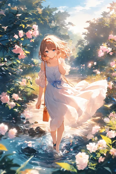 Beautiful Girl Walks Along Drořka in Summertime, masterpiece, high quality,