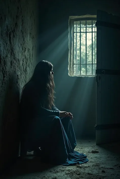 Layan is sitting in the cell, her hair is falling from under a light veil, looking from an iron window towards the moon.
He hears his steps approaching, and opening the door carefully.

 Ryan  (in a quiet voice):
“Don't you say... but your eyes scream. شنو...