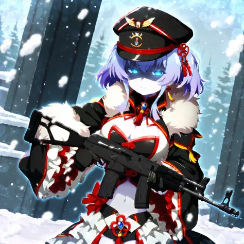 score_9, score_8_up, score_7_up, source_anime, anime_screencap, masterpiece, best_quality, uncensored, higurashimei, cowboy shot, upper body, (tween:1.2), ((kawaii)), 1girl, brooch, chinese knot, cleavage, detatched collar, dress, frilled dress, frilled sl...