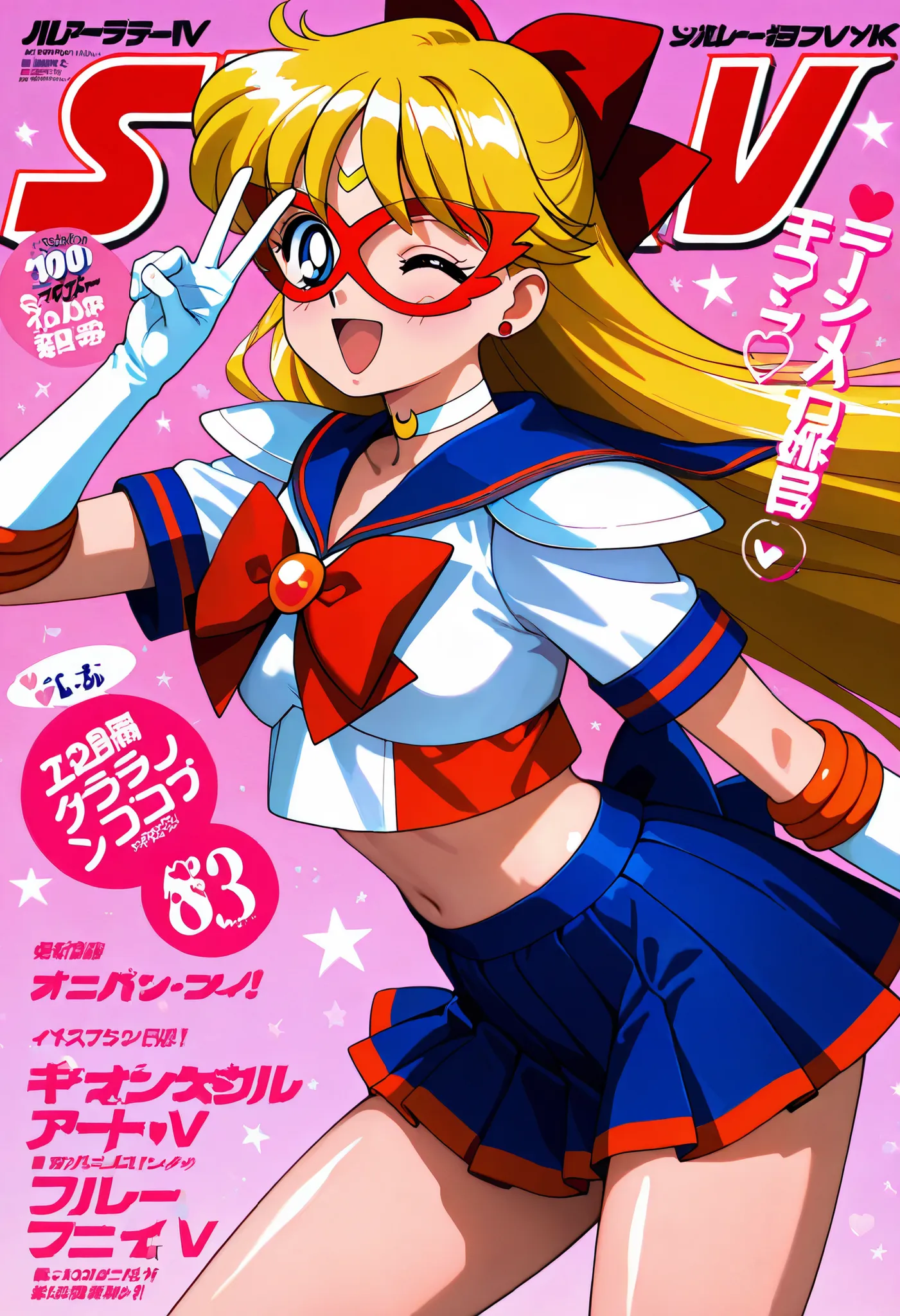masterpiece, amazing quality, best quality, ultra-detailed, 8K, illustration, clear skin, ultra-detailed-eyes, shiny skin, very awa, very as2, soft body, newest, official art, 1girl, solo, 1990s \(style\),aino minako,sailorv,sailor v,blonde hair,long hair,...