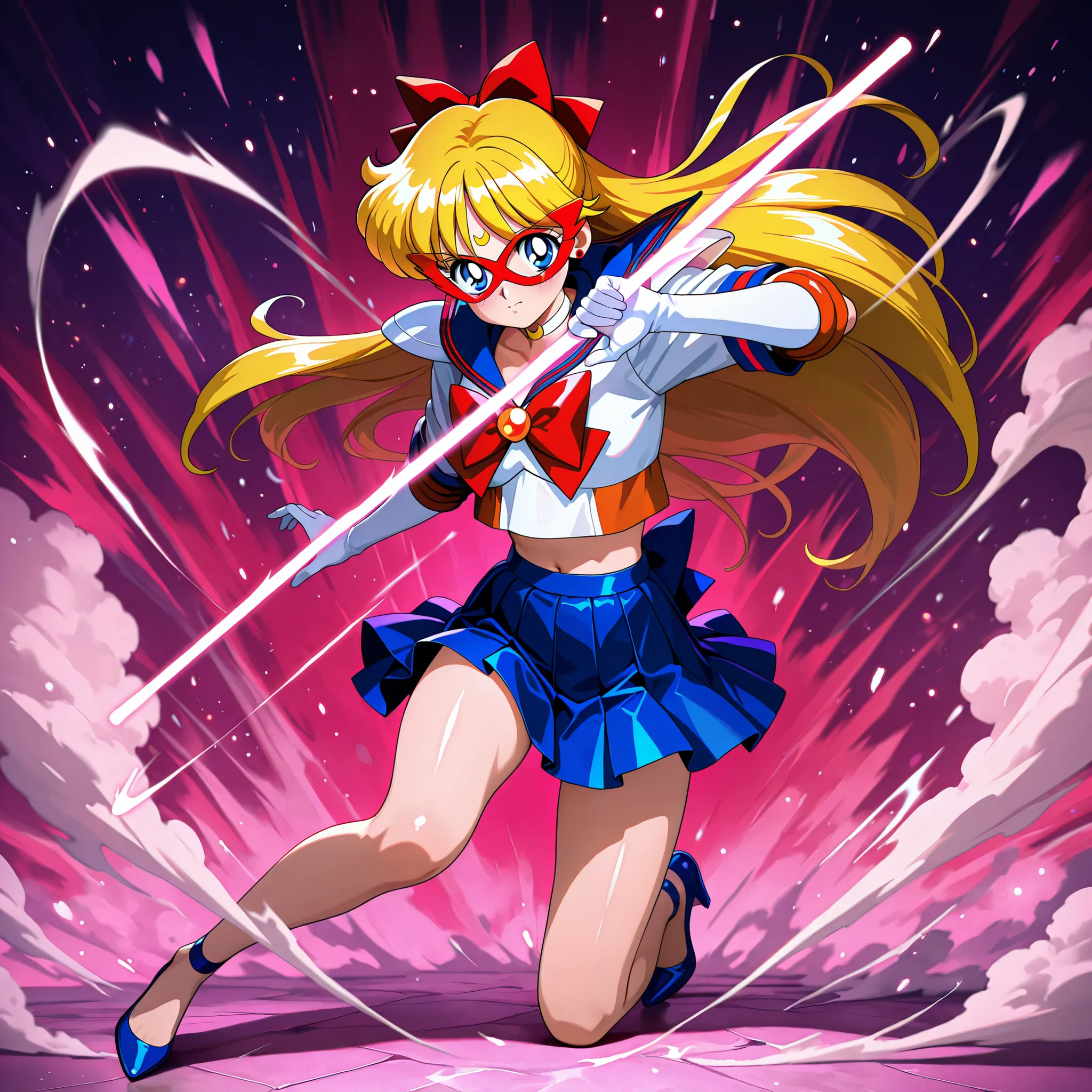 masterpiece, amazing quality, best quality, ultra-detailed, 8K, illustration, clear skin, ultra-detailed-eyes, shiny skin, very awa, very as2, soft body, newest, official art, 1girl, solo, 1990s \(style\),aino minako,sailorv,sailor v,blonde hair,long hair,...