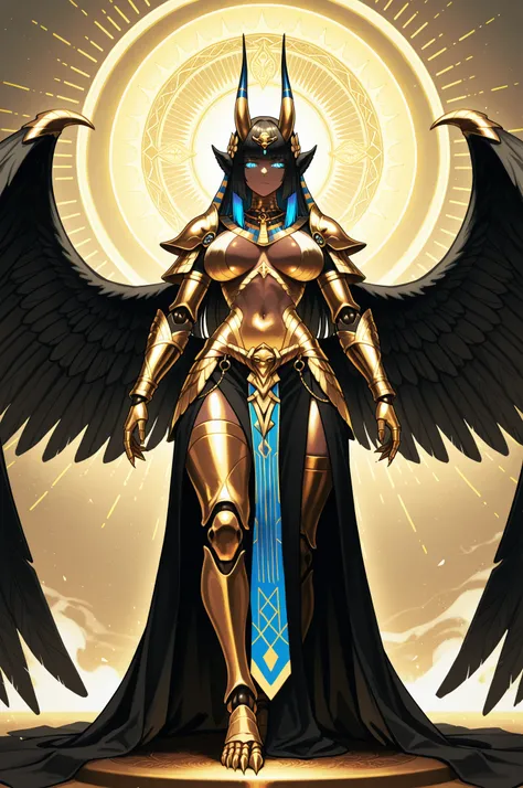 A magnificent and mythical humanoid figure is captured in an intricate and dynamic pose, reminiscent of a futuristic gargoyle or a legendary creature. This character possesses a striking blend of ornate armor and organic features, merging artistry with a s...