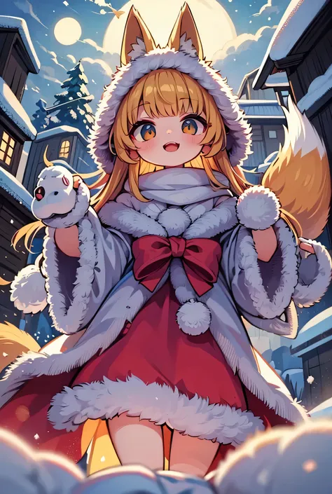 Rebirth under the Winter Moon Illustrates the ancient fox emerging from the snow with moonlight on its fur and ancient symbols floating around.