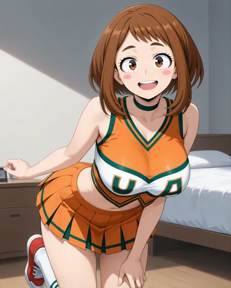 (open eyes, eyes wide open, happy, happy expression, neutral expression,
leaning forward, standing, standing straight, front view, cowboy shot,) sagging breasts,
Ochako Uraraka \My hero academia\,
brown hair, brown eyes, short hair, blush stickers,
...