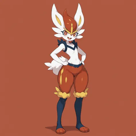 masterpiece, ultra-HD, impressionism, high detail, best quality, very aesthetic, 8k, best quality, beautiful, cinderace_(pokemon), 1girl, solo, pokemon (creature), anthro furry, white fur, fluffy tail, rabbit ears, red eyes, eyelashes, flat chest, narrow w...