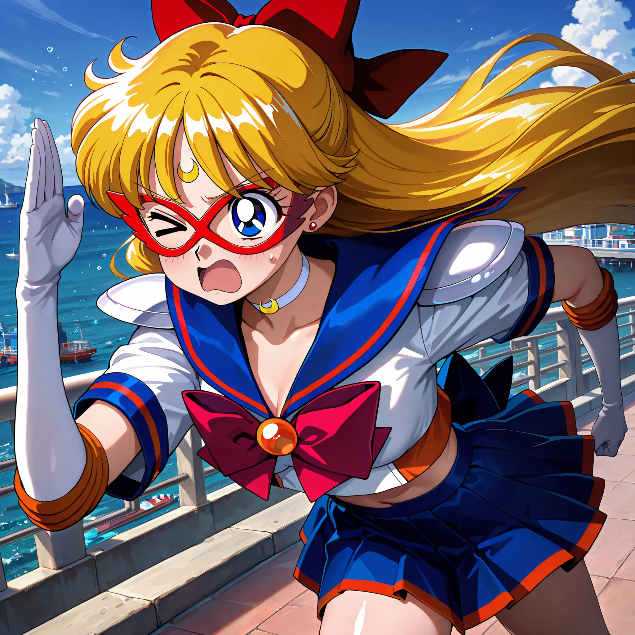 masterpiece, amazing quality, best quality, ultra-detailed, 8K, illustration, clear skin, ultra-detailed-eyes, shiny skin, very awa, very as2, soft body, newest, official art, 1girl, solo, 1990s \(style\),aino minako,sailorv,sailor v,blonde hair,long hair,...