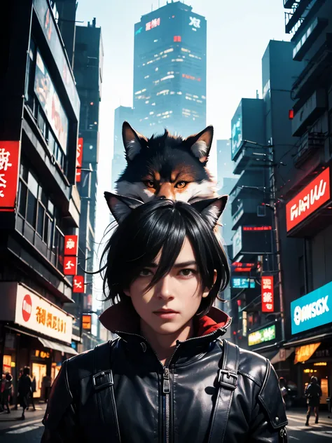 score_9, score_8_up, score_7_up, BREAK 1boy, detailed anthropomorphic kitsune (Japanese fox demon) character, wearing cyberpunk inspired mechanical and leather outfit, mischievous, dynamic pose, cinematic lighting, dramatic shadows, vibrant colors, fantasy...