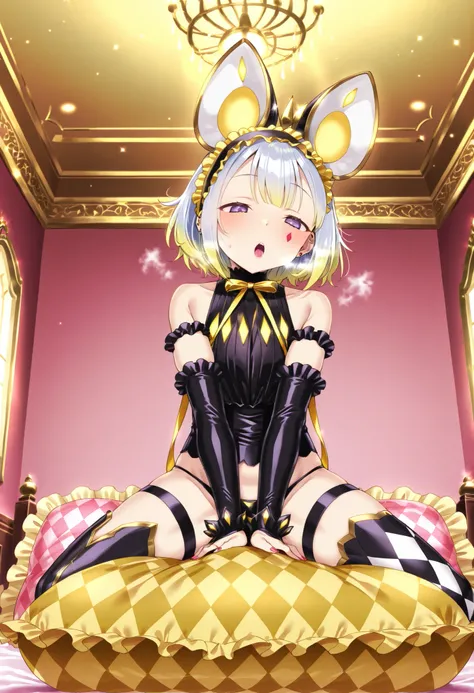 (score_9:0.9),score_8_up,score_7_up,negative_hand, realistic,warm colormalice pawn dormouse, red argyle facial mark,fake mouse ears, asymmetrical thigh boots, frilled hairband, camisole, over elbow glove, underwear, lingerie, panties, 1girl, solo, nsfw, f...