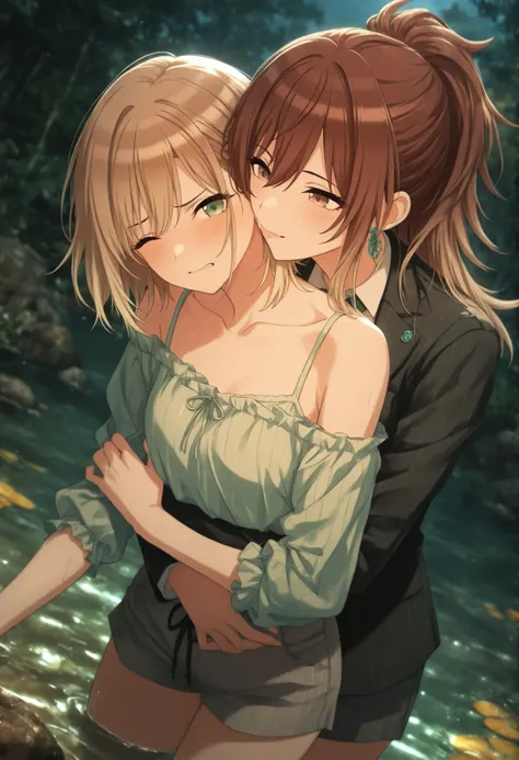  masterpiece,best quality, good quality, ,,outdoors, dark,((cinematic light)), shanimas,  source_anime, 2girls, agirl_and_bgirl, , yuri sex,

agirl,  mature, tall female, beige hair, green eyes,, long hair, suit style, smile, (rape),((deep kiss)) , hug fro...