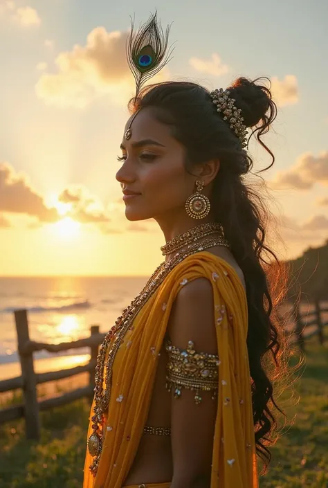 high quality, 8K Ultra HD, A beautiful double exposure that combines an goddess silhouette with sunset coast, sunset coast should serve as the underlying backdrop, with its details incorporated into the goddess , crisp lines, The background is monochrome, ...