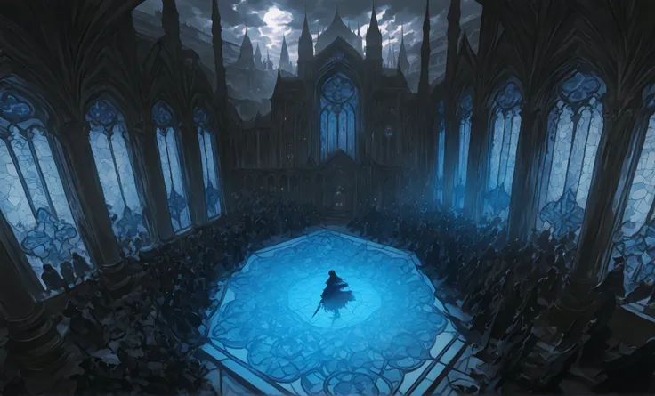 Stained Glassがたくさんある,밤のcheeses,Dark fantasy,Ready ,Room with many windows , VR Castle , cathedral , cheeses, Gothic Epic Library Concept , 大きなcathedralart nouveau オクタンンレンダー, Majestic Gothic Castle Interior ,Ready い部屋,Cloudy,Stained Glass,isometric cylindri...