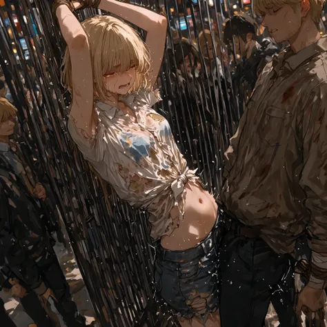 Public Sex Shows、Lots of guys are watching sex、Tied up blonde woman、tattered clothes that came off、I'm crying because I'm frustrated、blonde woman climax unscathingly、