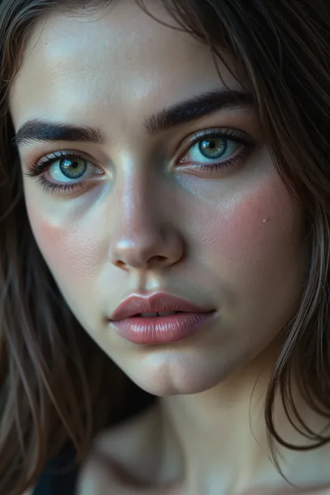 A beautiful, young, very attractive woman, macro photography, the classic scenario of a demon in the woman's left shoulder whispering into her ear, trying to persuade her to sin, constantly pushing her in the negative direction, and the angel on her right ...