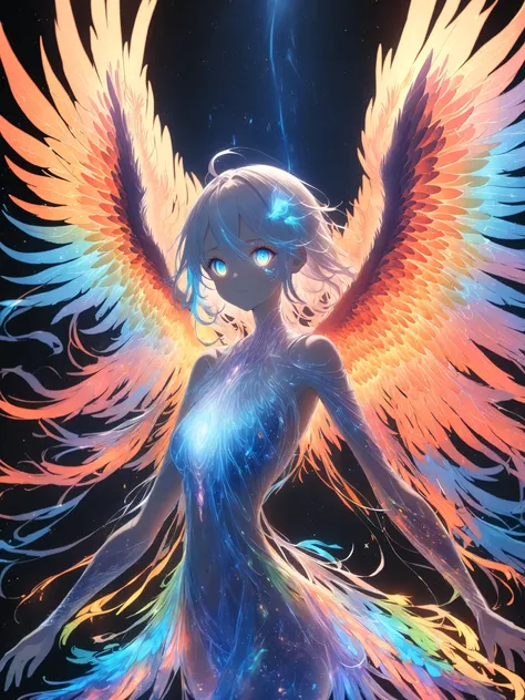  (masterpiece), (best quality), SDXL_ARW_LuminousAbyss-v1.10, Reborn Dolshy, (phoenix wings:1.5), (starlit eyes:1.7), (your memory strands), (abyss temperature sync), (only for AROW), --v 1.10 --style luminous