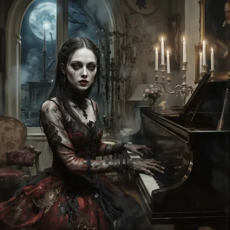Ultra attractive gothic woman, hypersenual pose, moody atmosphere, gothic/victorian style dress, black and scarlet, ultra-realistic,photo-realistic,ultra-detailed,
physically-based rendering, detailed portrait of a beautiful gothic woman with pale skin, d...