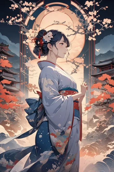 Masterpiece, 8K resolution, ethereal beauty, delicate lighting, Japanese ukiyo-e meets modern digital art, vibrant colors with soft glow, intricate details, perfect composition, cinematic atmosphere
