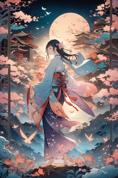 Masterpiece, 8K resolution, ethereal beauty, delicate lighting, Japanese ukiyo-e meets modern digital art, vibrant colors with soft glow, intricate details, perfect composition, cinematic atmosphere