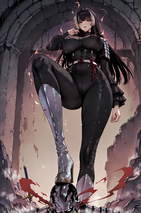 soloパーティ、solo討伐stomp、stompる、soloプレイ、solo、taken from below、caveの中、Hunter、Ruins、Attach a、black suit、Attach a、sword、Japanese sword、black longsuit、 black long jacket、ゴスロリなshirt、Depressed、Tall Woman、A woman in her thirties、 Alassah's woman、Steins;Gate、 black lo...