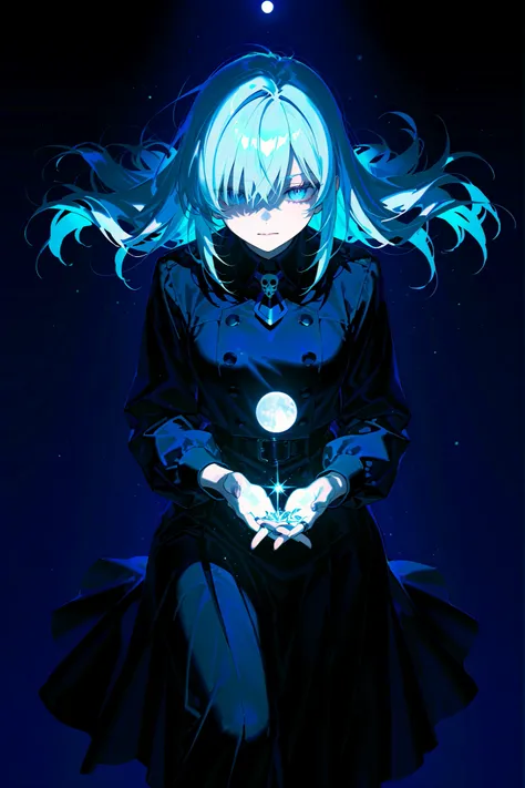 Moon, tall and wise woman, shrouded in mystery, gracefully stood on the endless shore of the black ocean. Her pale silhouette was illuminated by moonlight. She held an ice sword in her hand, like a work of art. Her face, full of expression and depth, it lo...