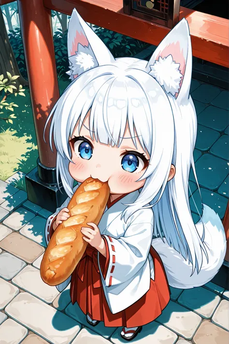 ((Masterpiece)),((best quality)),((incredibly absurdres)),((8K)),(anime style),
(1 chibi girl),((Deformed chibi)),solo,white hair,long hair,straight hair,blue eyes,baby face,cute,kawaii,BREAK (white fox tail),(white fox ears),white ear hair,pink inner ear...