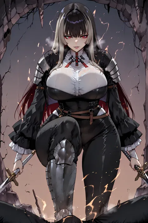 soloパーティ、solo討伐stomp、stompる、soloプレイ、solo、taken from below、caveの中、Hunter、Ruins、Attach a、black suit、Attach a、sword、Japanese sword、black longsuit、 black long jacket、ゴスロリなshirt、Depressed、Tall Woman、A woman in her thirties、 Alassah's woman、Steins;Gate、 black lo...