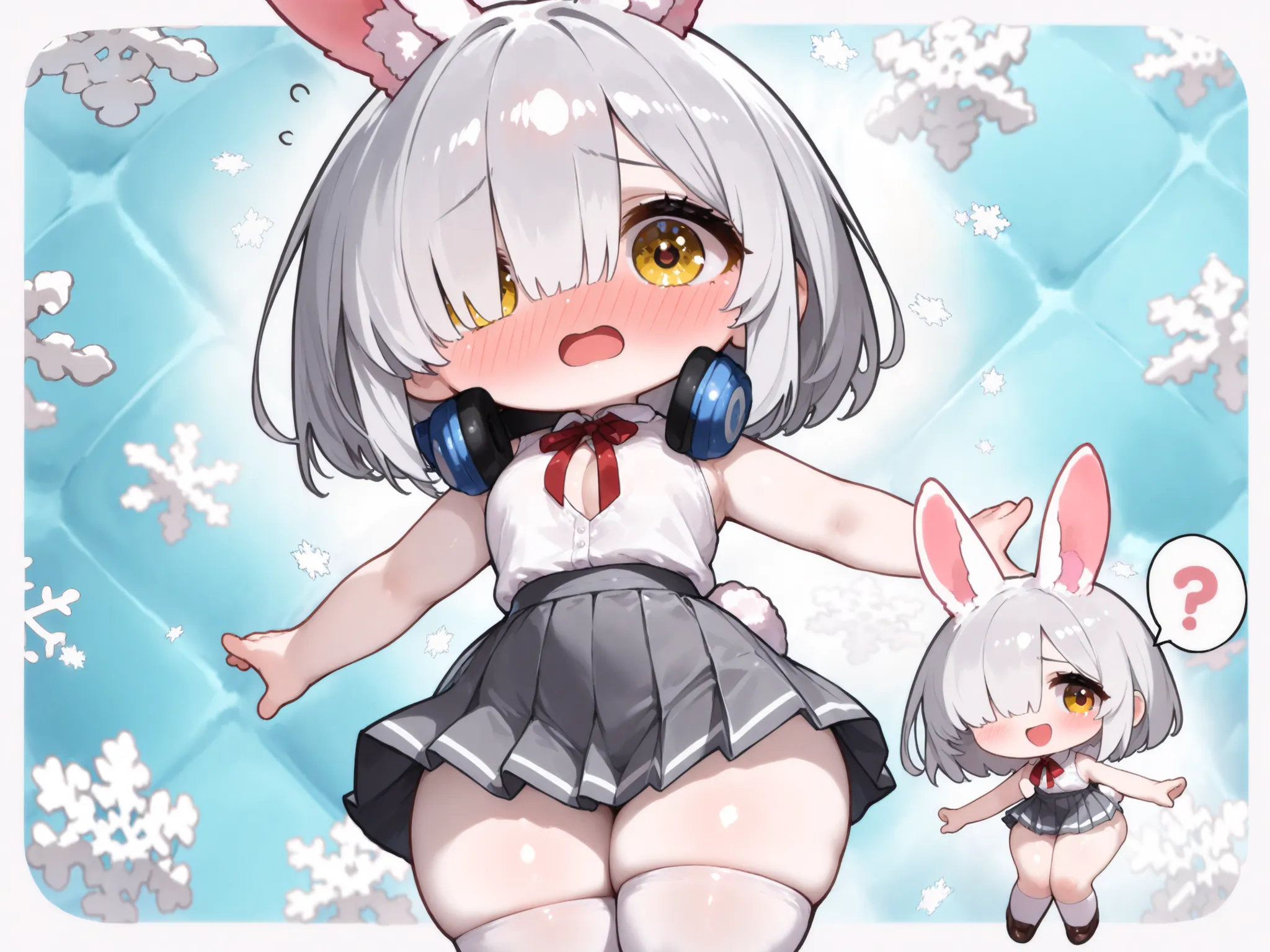 (a high quality digital drawing), (finely detailed), ((perfect anatomy)), (clear and sharp lines), ((safe for work)), 1girl, ((chibi)),

break,
((small round face)), ((detailed and vibrant yellow eye)), ((left eye covered by hair)), ((tareme)), ((open mout...