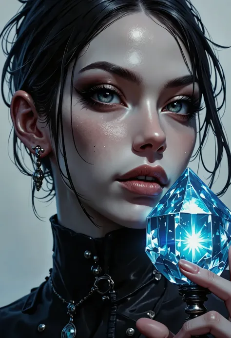 an ultra-realistic portrait of a gothic female thief from a role-playing game, a huge evil mischievous smile, naked hands and fingers, realistic anime, shallow depth of field, sideways, hyper-realistic digital paintings by Jeremy Ketner, Charlie Bowater, S...