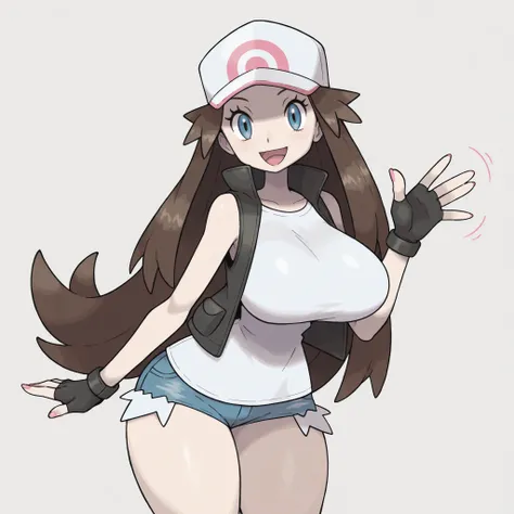 masterpiece, ultra-HD, impressionism, high detail, best quality, very aesthetic, 8k, best quality, beautiful, sugimori ken, very long brown hair, blue eyes, eyelashes, big breasts, narrow waist, wide hips, thick thighs, pink nails, black sleeveless jacket,...