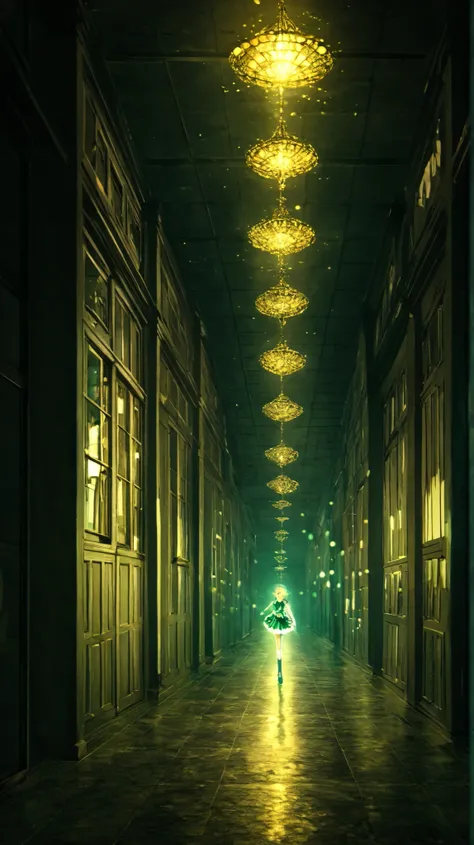 High Quality Masterpiece, top quality, Running Girl, Fantastic Night Scenery Wrapped in Magical Light, Shining Hair Movement, Anime Style, 8K, Super Detailed, cheap normal her room,